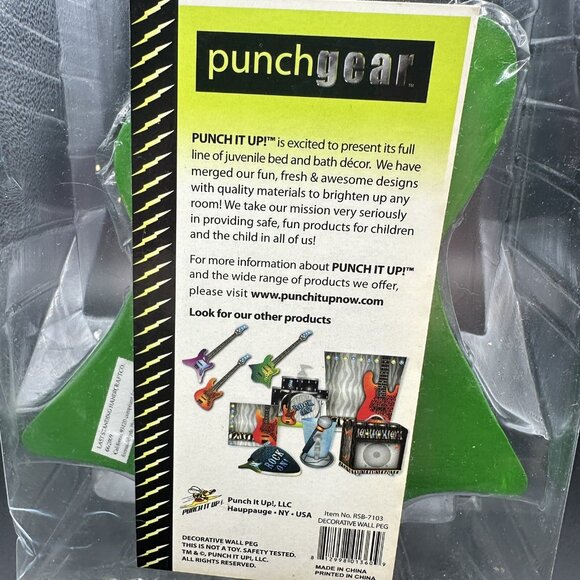 Punchgear Green Guitar Wall Hook Rock Music Decor Kids Handcrafted - Picture 10 of 16